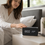 LED Smart Alarm Clock Wood Effect Display With Voice Control
