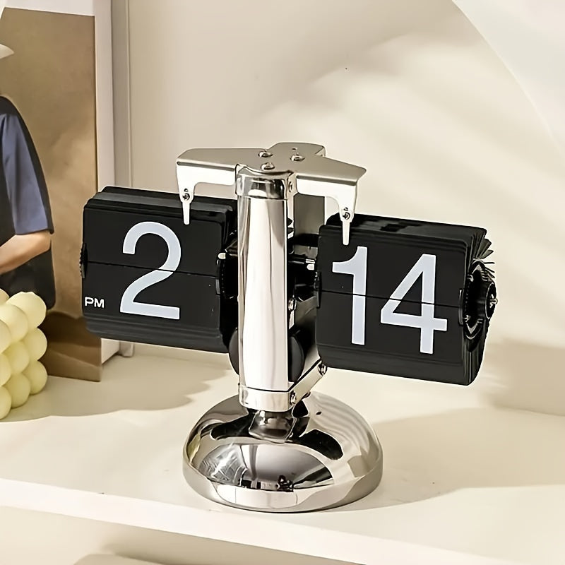 Clocteck Automatic Flip Clock - Stainless Steel Retro Design