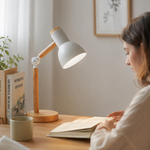 Nordic Wooden Desk Lamp Rubberwood Base Adjustable Head