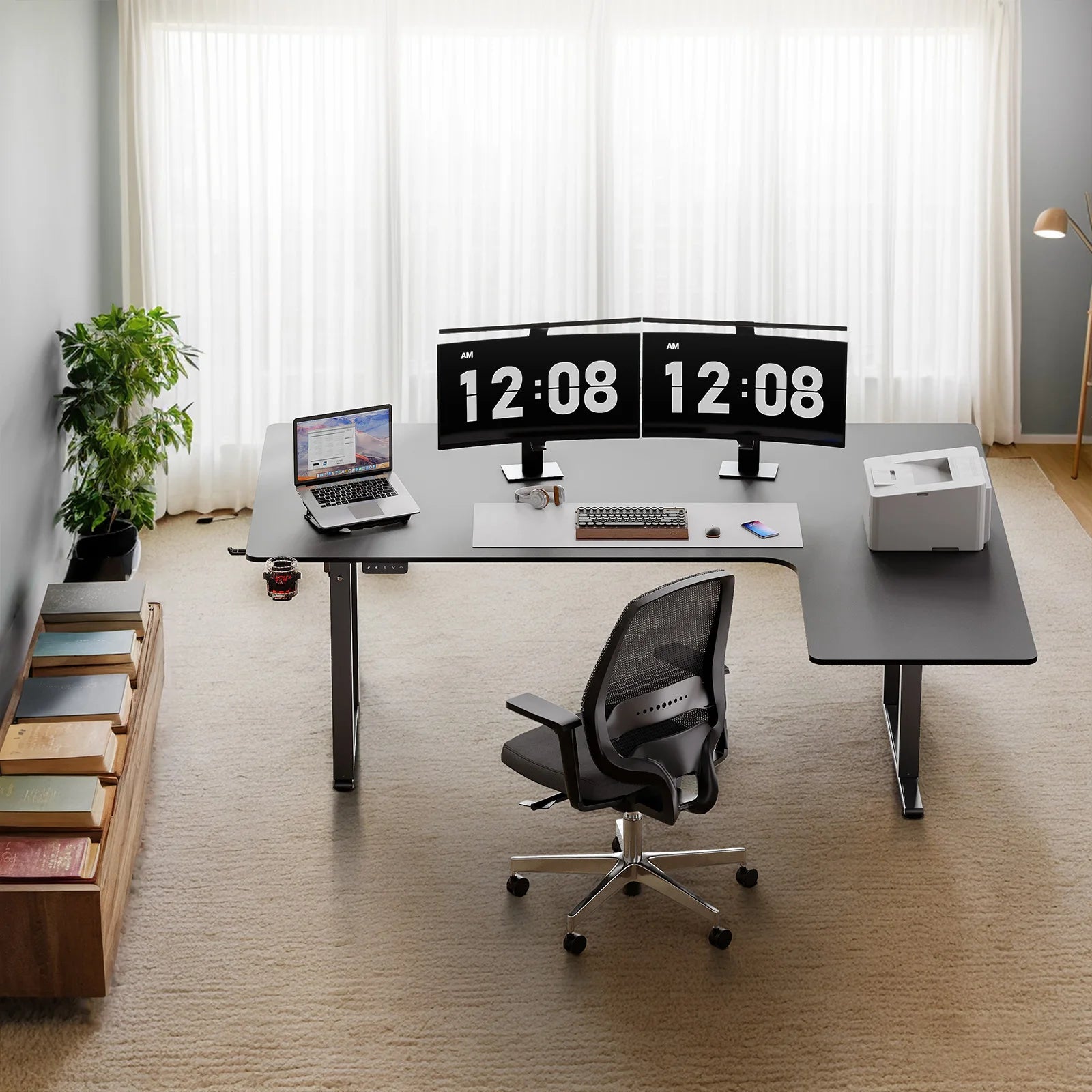 L Shaped Electric Standing Desk with Dual Motor Adjustment