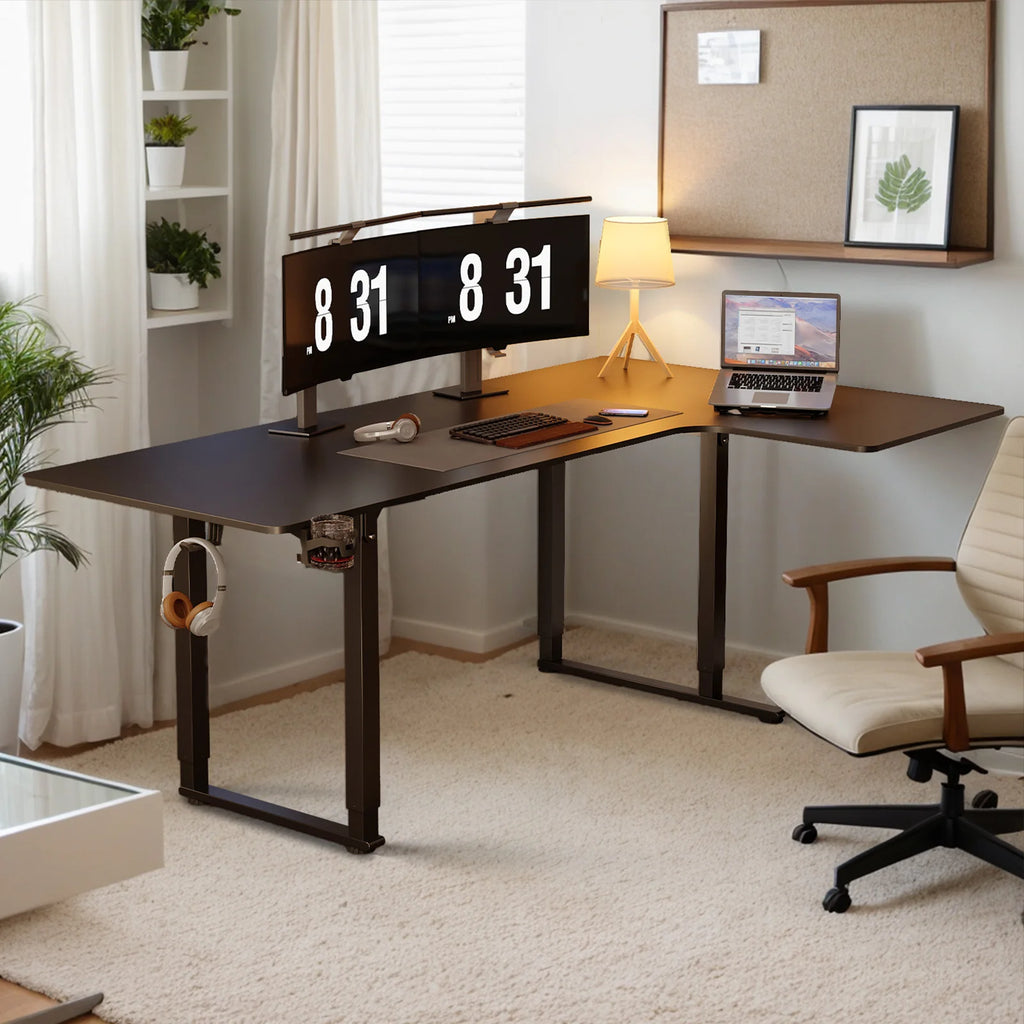 L Shaped Electric Standing Desk with Dual Motor Adjustment