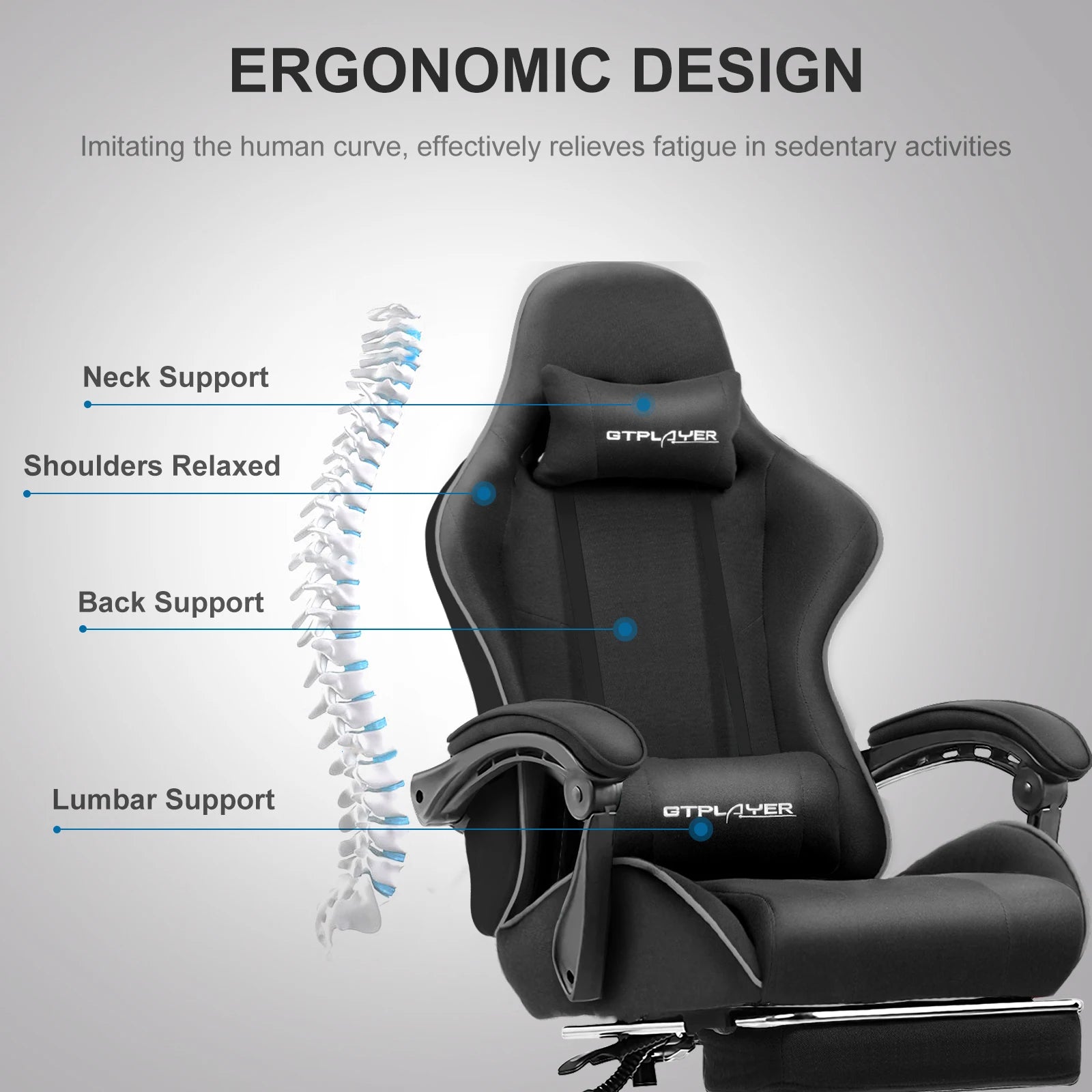 GTPLAYER Gaming Chair with Adjustable Footrest and Lumbar Support
