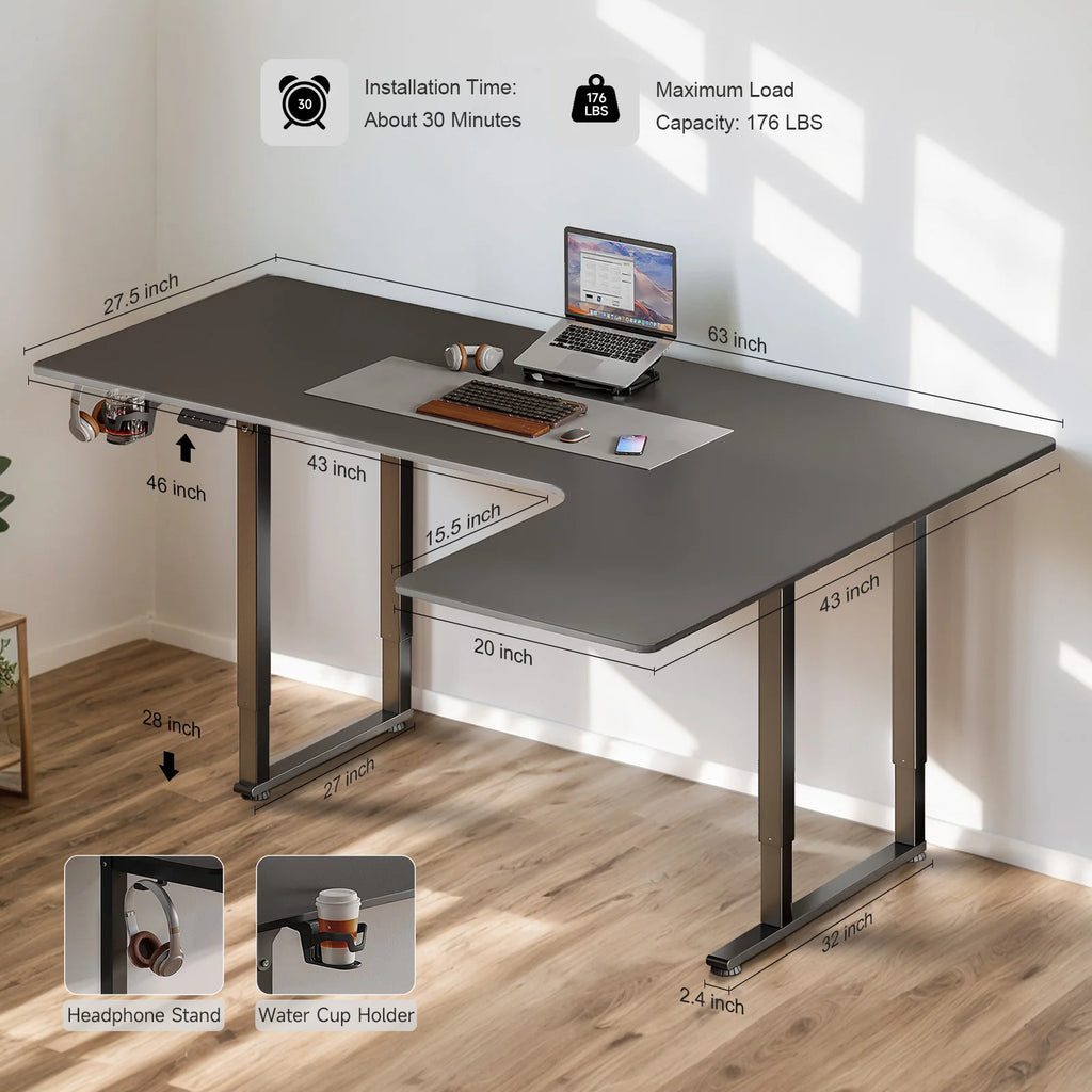 L Shaped Electric Standing Desk with Dual Motor Adjustment