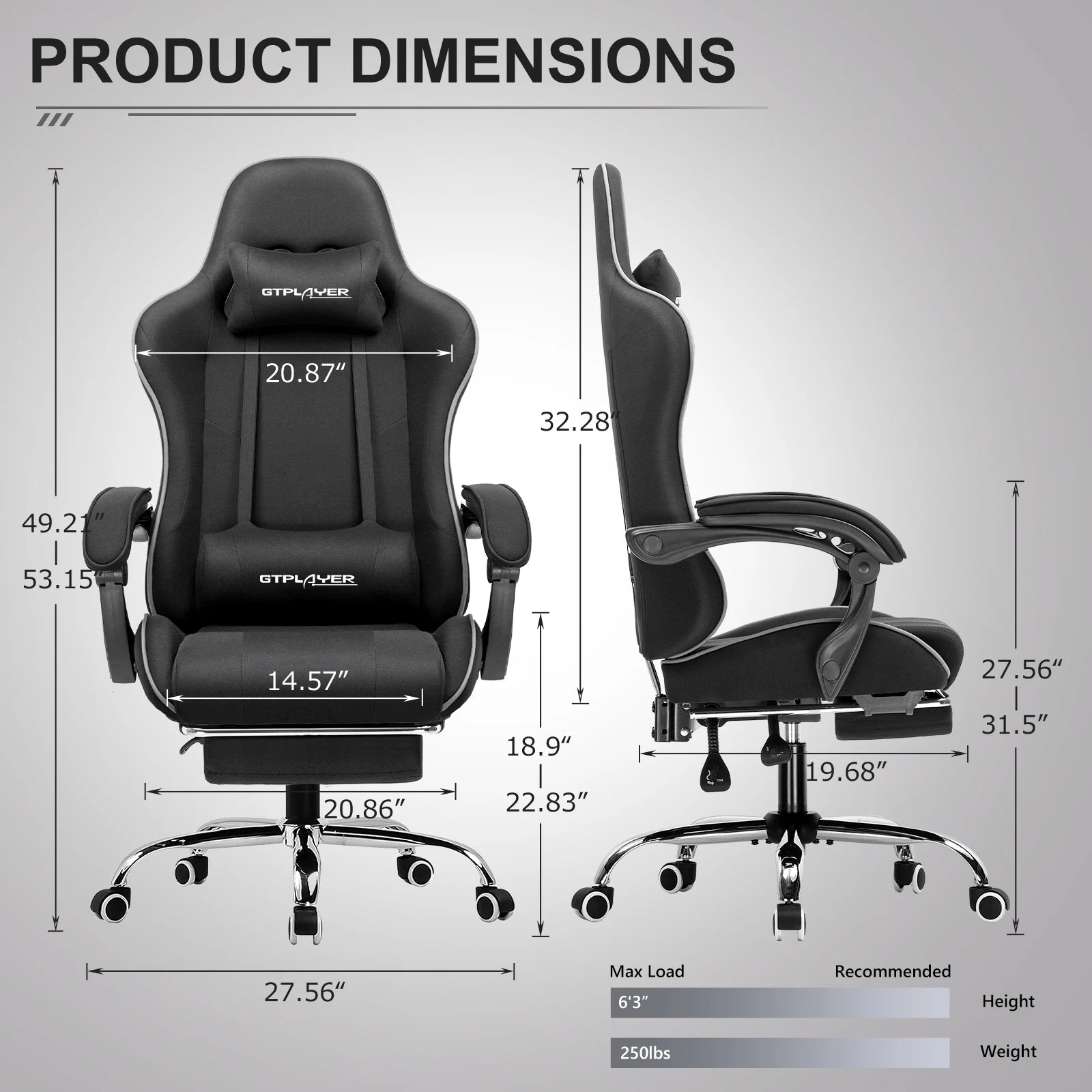 GTPLAYER Gaming Chair with Adjustable Footrest and Lumbar Support