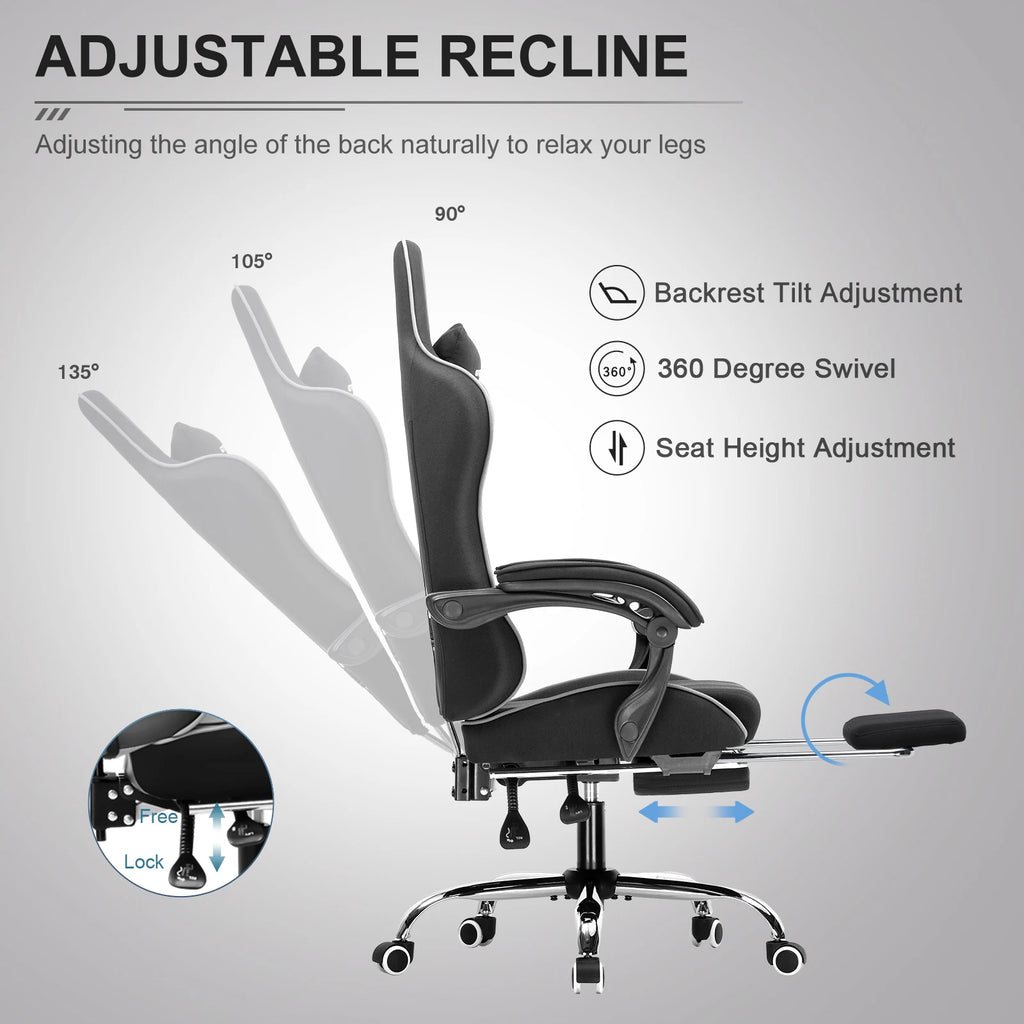 GTPLAYER Gaming Chair with Adjustable Footrest and Lumbar Support