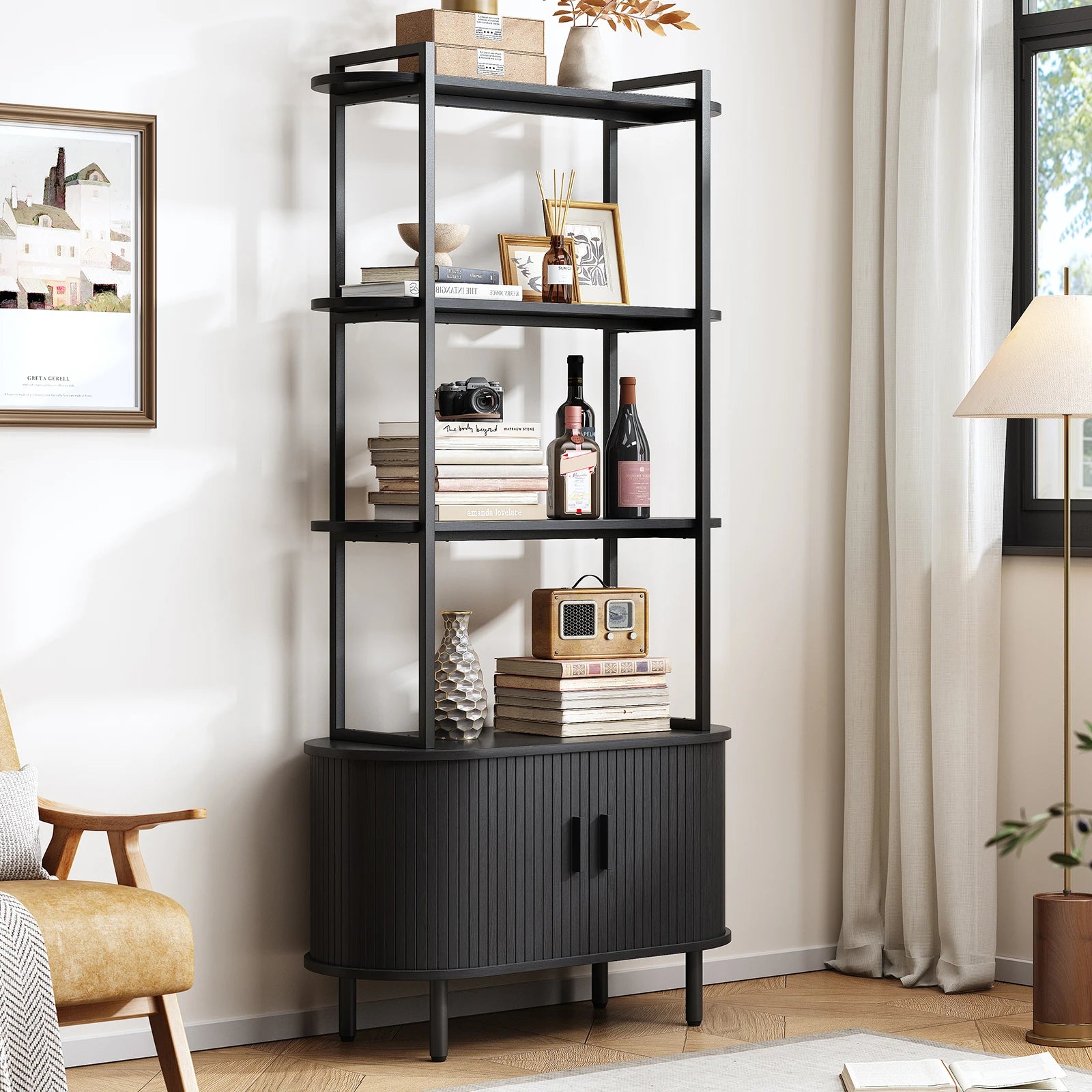 71" Tall Modern Bookshelf with Storage Cabinet