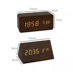 LED Smart Alarm Clock Wood Effect Display With Voice Control