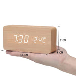 LED Smart Alarm Clock Wood Effect Display With Voice Control