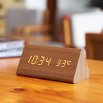 LED Smart Alarm Clock Wood Effect Display With Voice Control
