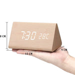 LED Smart Alarm Clock Wood Effect Display With Voice Control