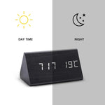 LED Smart Alarm Clock Wood Effect Display With Voice Control