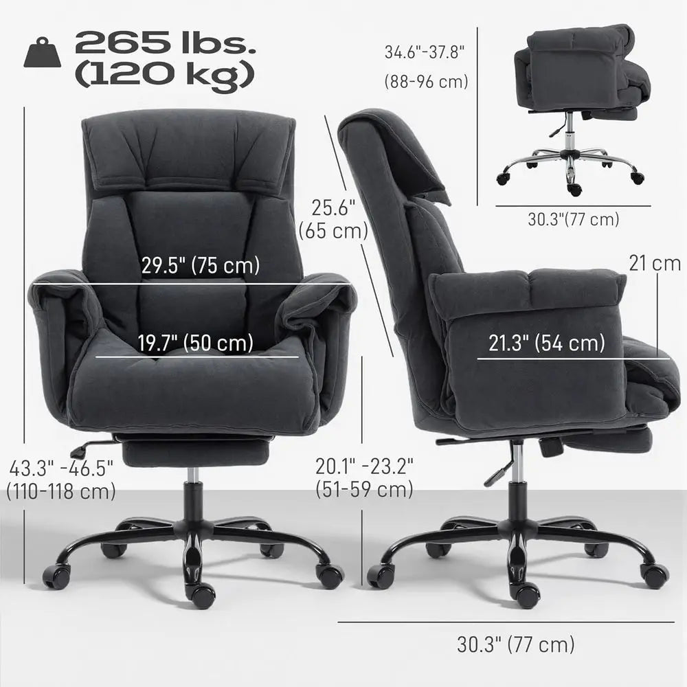 Ergonomic Reclining Office Chair with Footrest - Grey