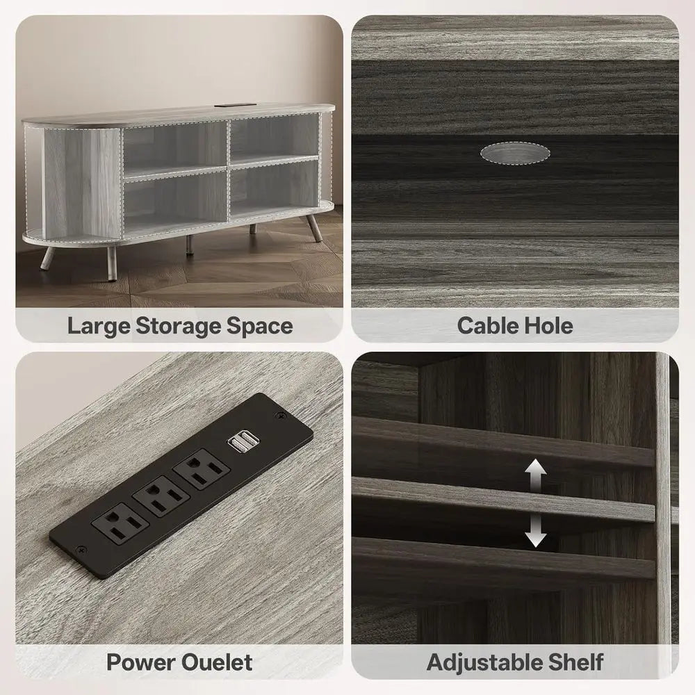 55-Inch Modern TV Stand with Power Outlet & Storage