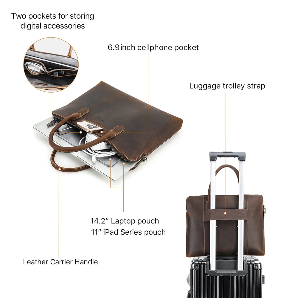 Heritage Leather 14-Inch Laptop Briefcase - product view 6