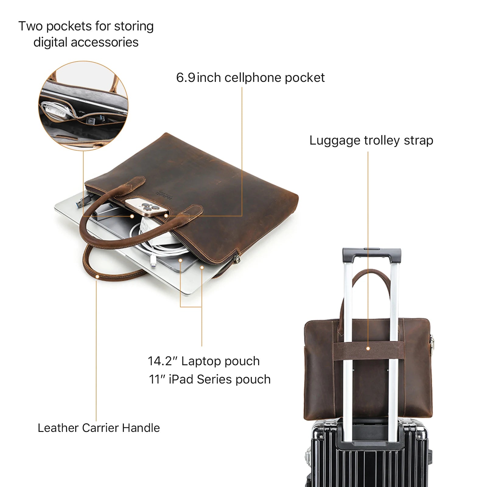 Heritage Leather 14-Inch Laptop Briefcase - product view 6