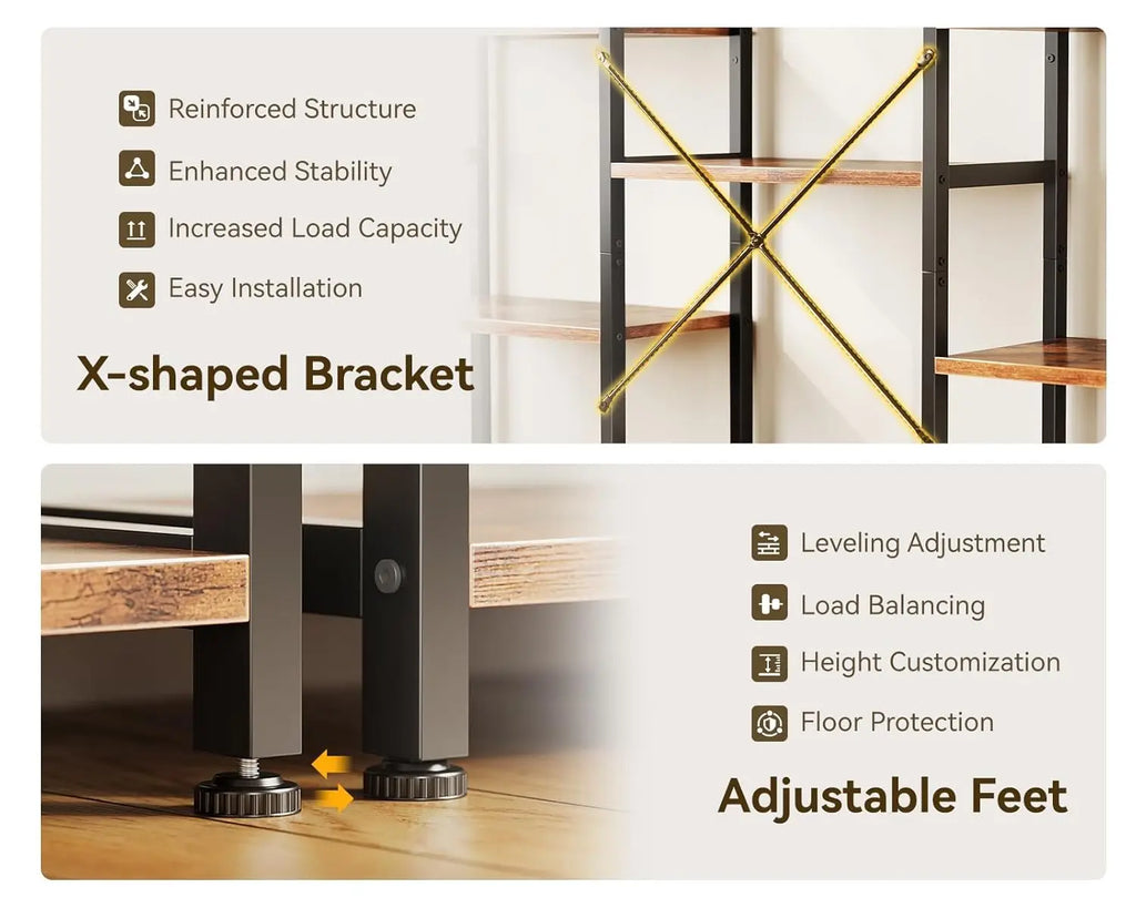 Triple 4 Tier Bookshelf - Modern Industrial Bookcase