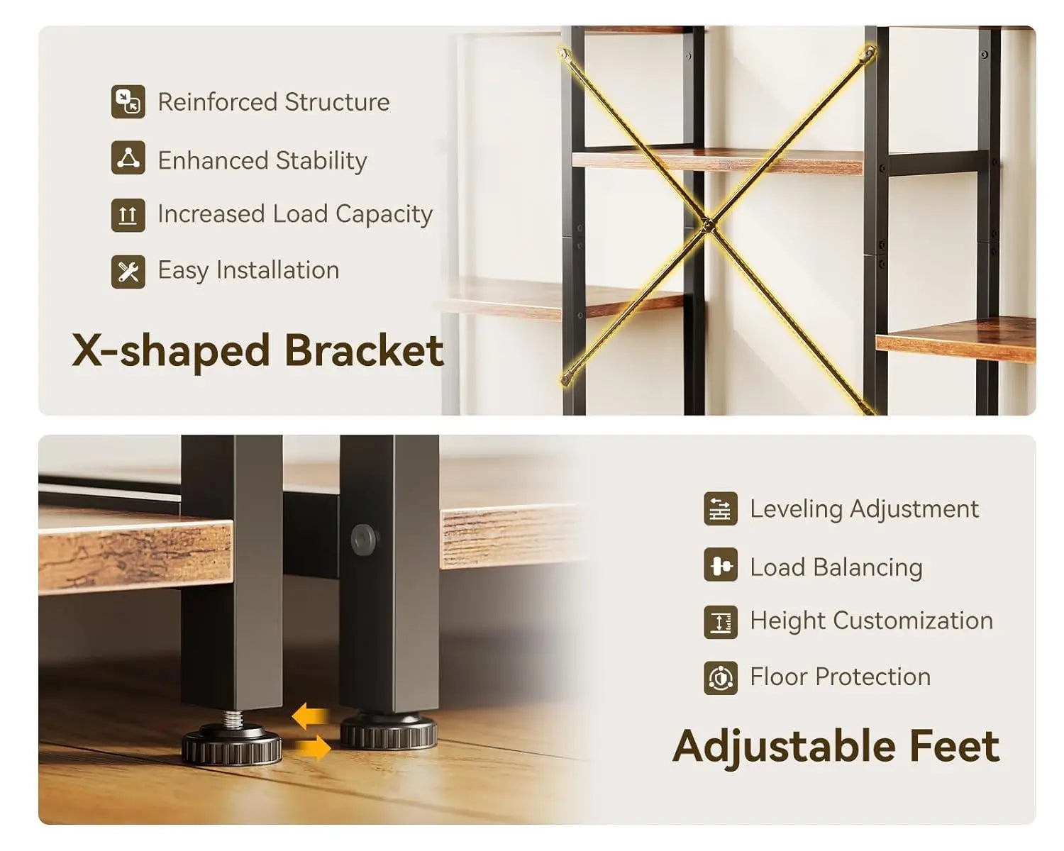 Triple 4 Tier Bookshelf - Modern Industrial Bookcase