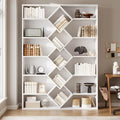 6-Tier Triple Wide Bookshelf with Diamond Design - White