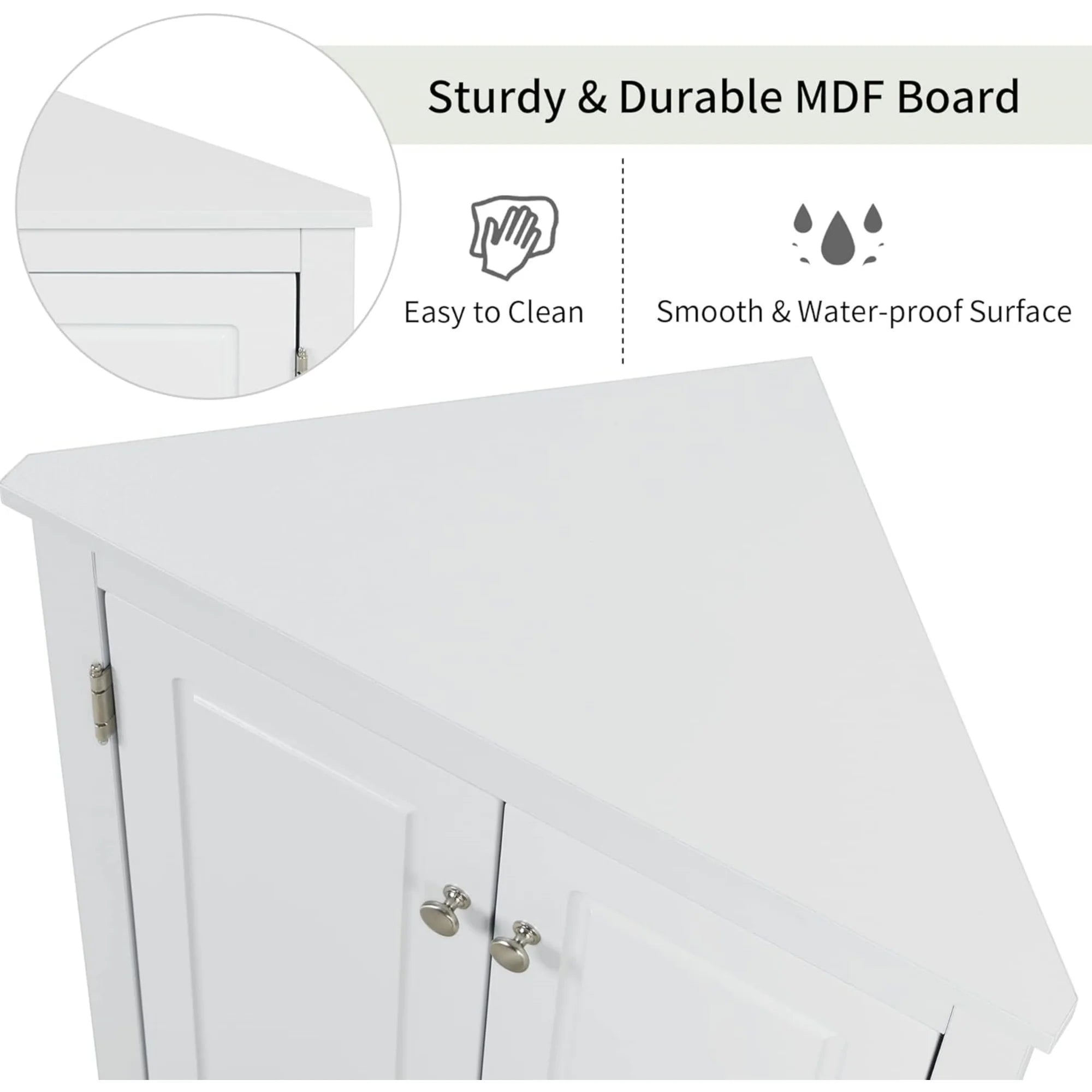 White Corner Storage Cabinet with Adjustable Shelves