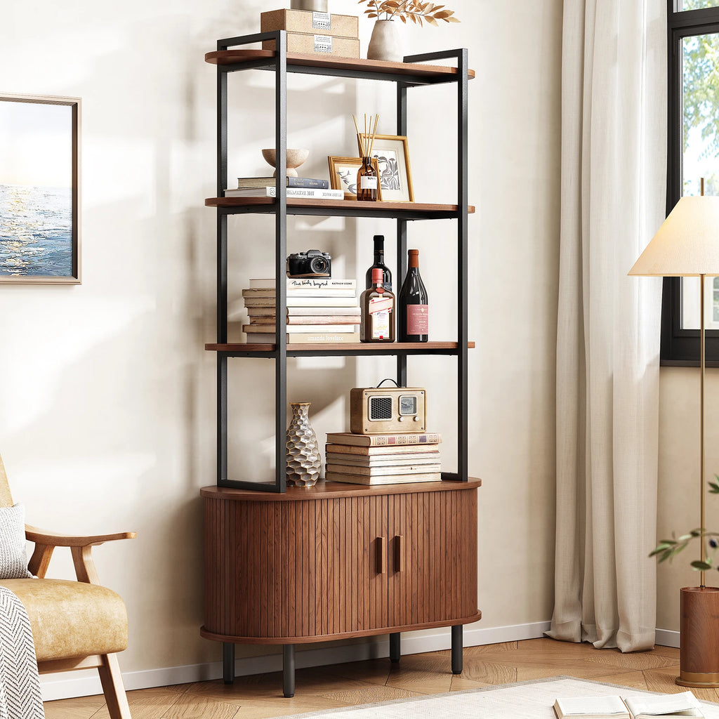 71" Tall Modern Bookshelf with Storage Cabinet