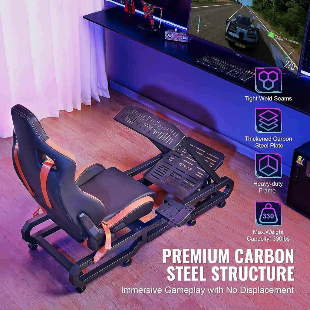 Racing Wheel Stand, Racing Cockpit with Wheels for Logitech G923 G920 G29 & Thrustmaster T248P, Heavy Duty Steel, Custom