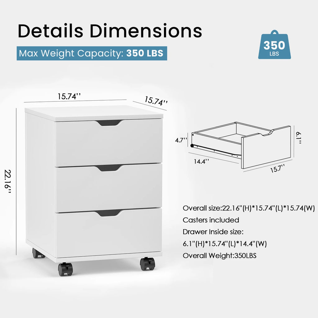 Farini 3-Drawer Under Desk File Cabinet with Lockable Casters