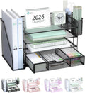 Desk File Organizer, 4 Tier Desktop Paper Letter Tray Organizer with Drawer and 2 Pen Holders, Office Desk Accessories & Workspa