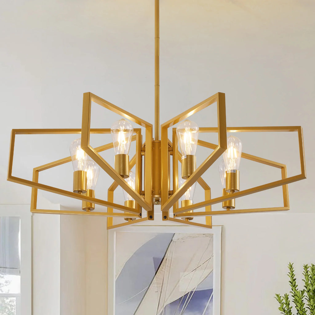 Modern 8-Light Geometric Chandelier with Adjustable Height