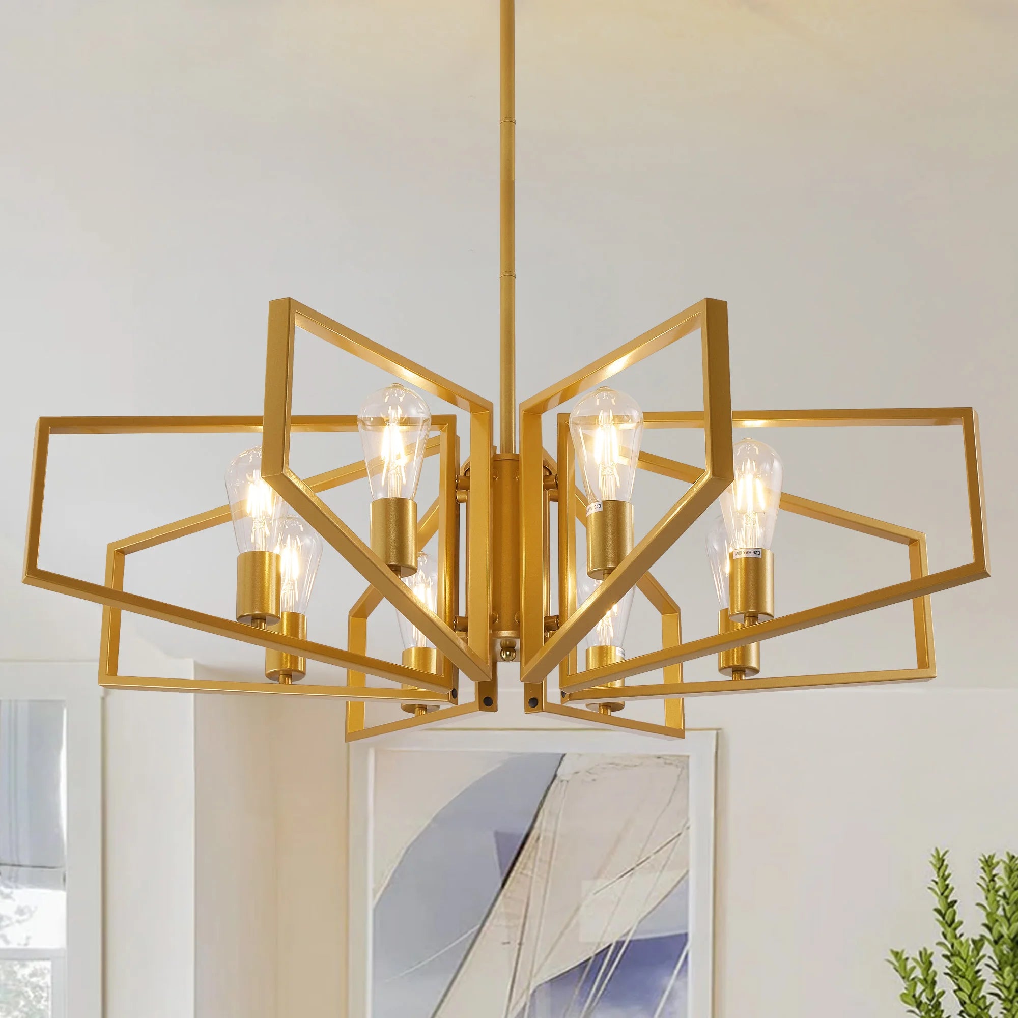 Modern 8-Light Geometric Chandelier with Adjustable Height