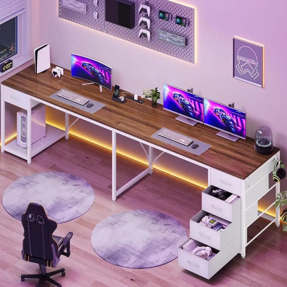 57" L-Shaped Dual-Person Office Desk with Storage & Charging