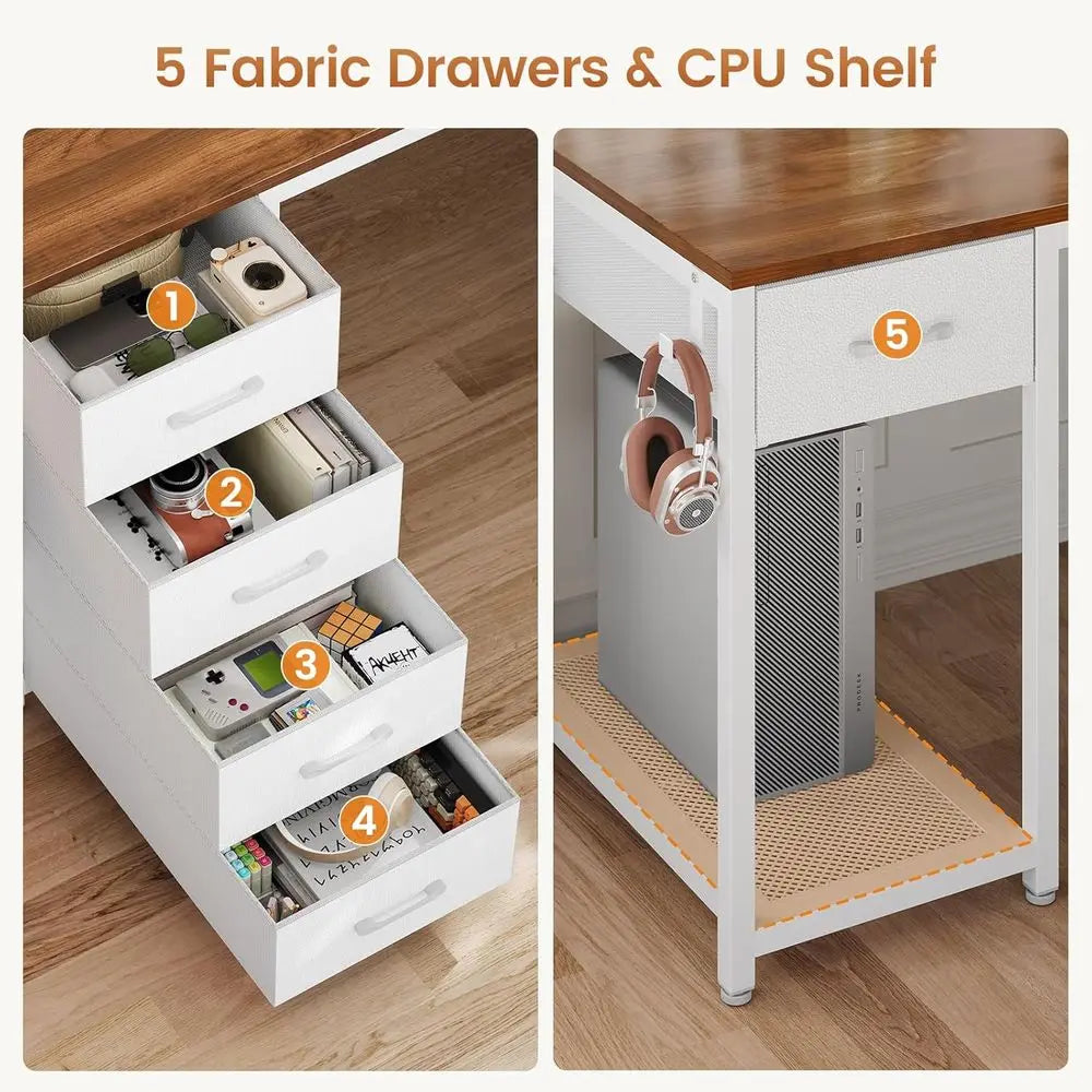 57" L-Shaped Dual-Person Office Desk with Storage & Charging
