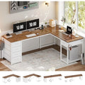 57" L-Shaped Dual-Person Office Desk with Storage & Charging