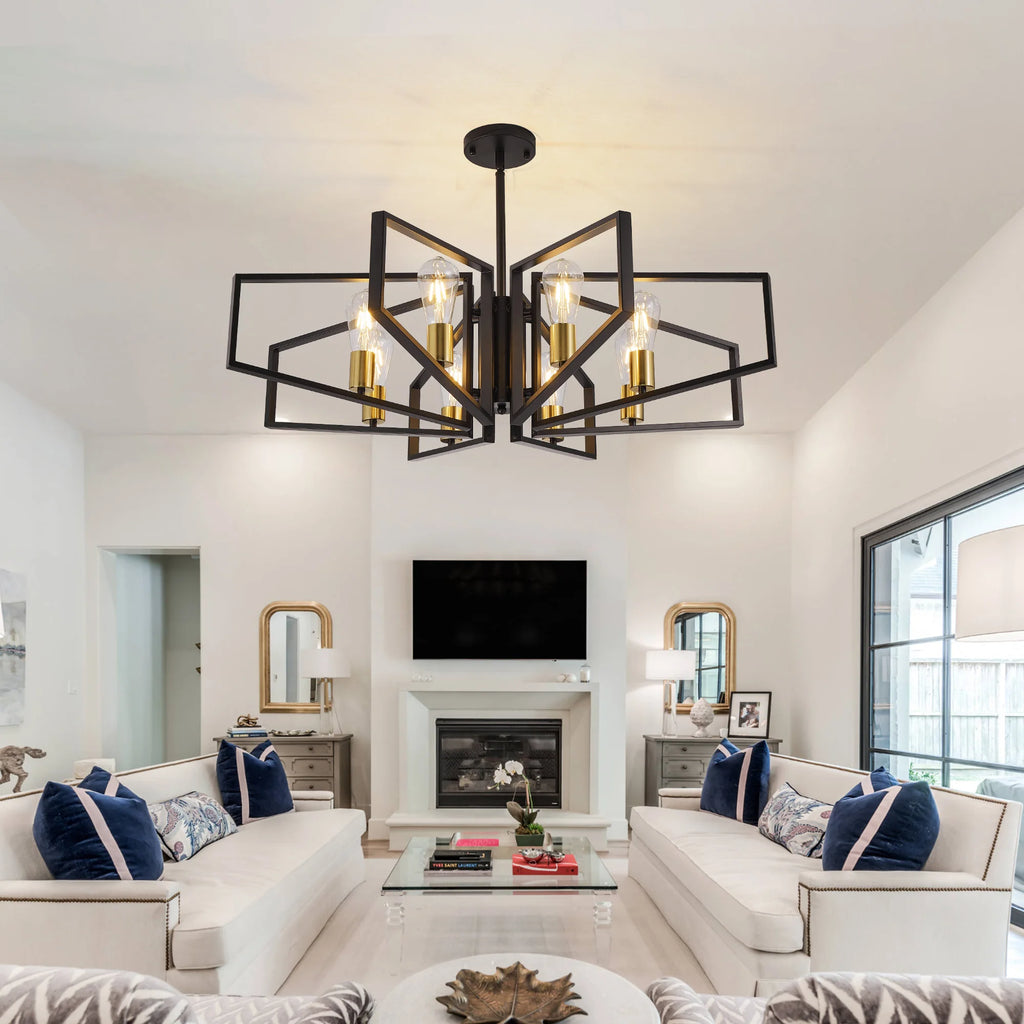 Modern 8-Light Geometric Chandelier with Adjustable Height