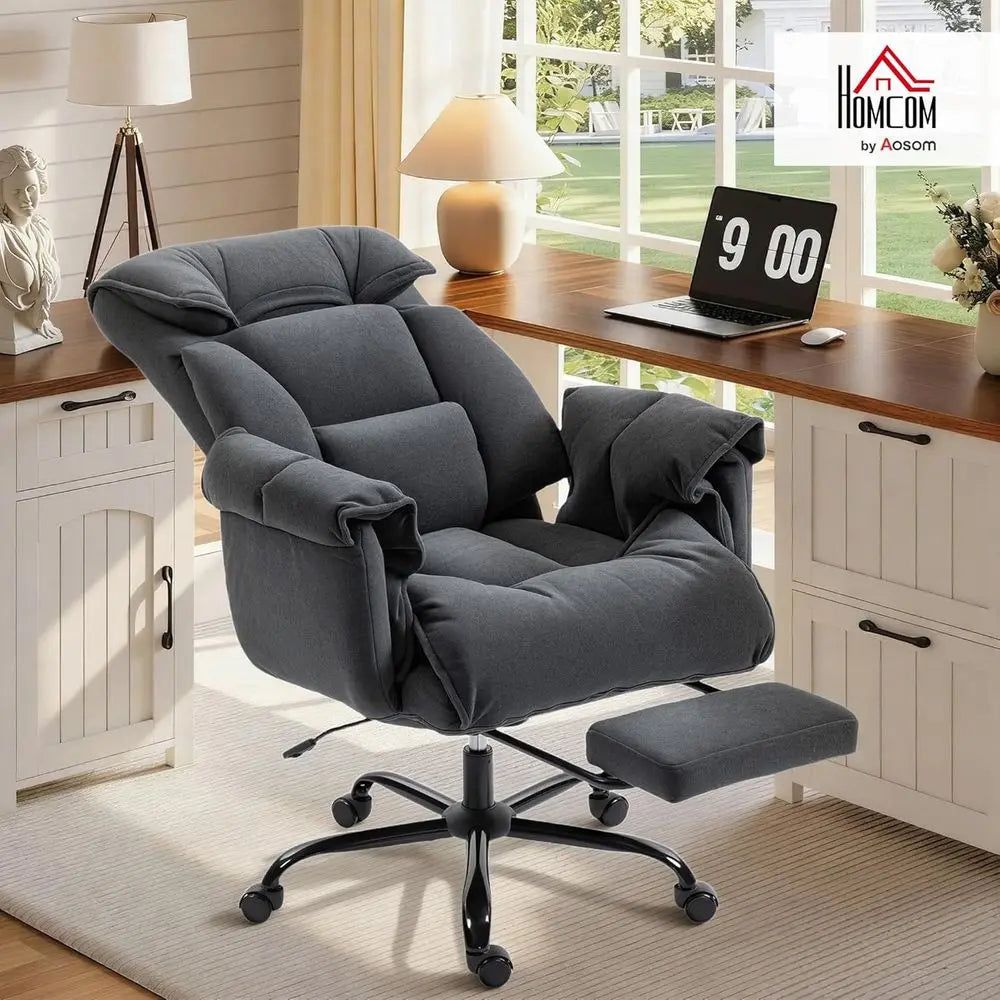 Ergonomic Reclining Office Chair with Footrest - Grey