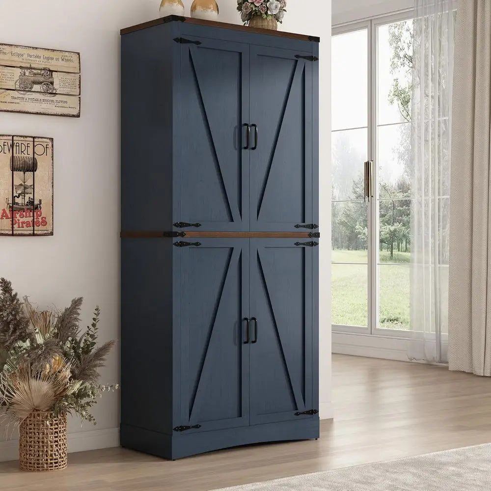 71" Tall Blue Kitchen Pantry Cabinet with Adjustable Shelves