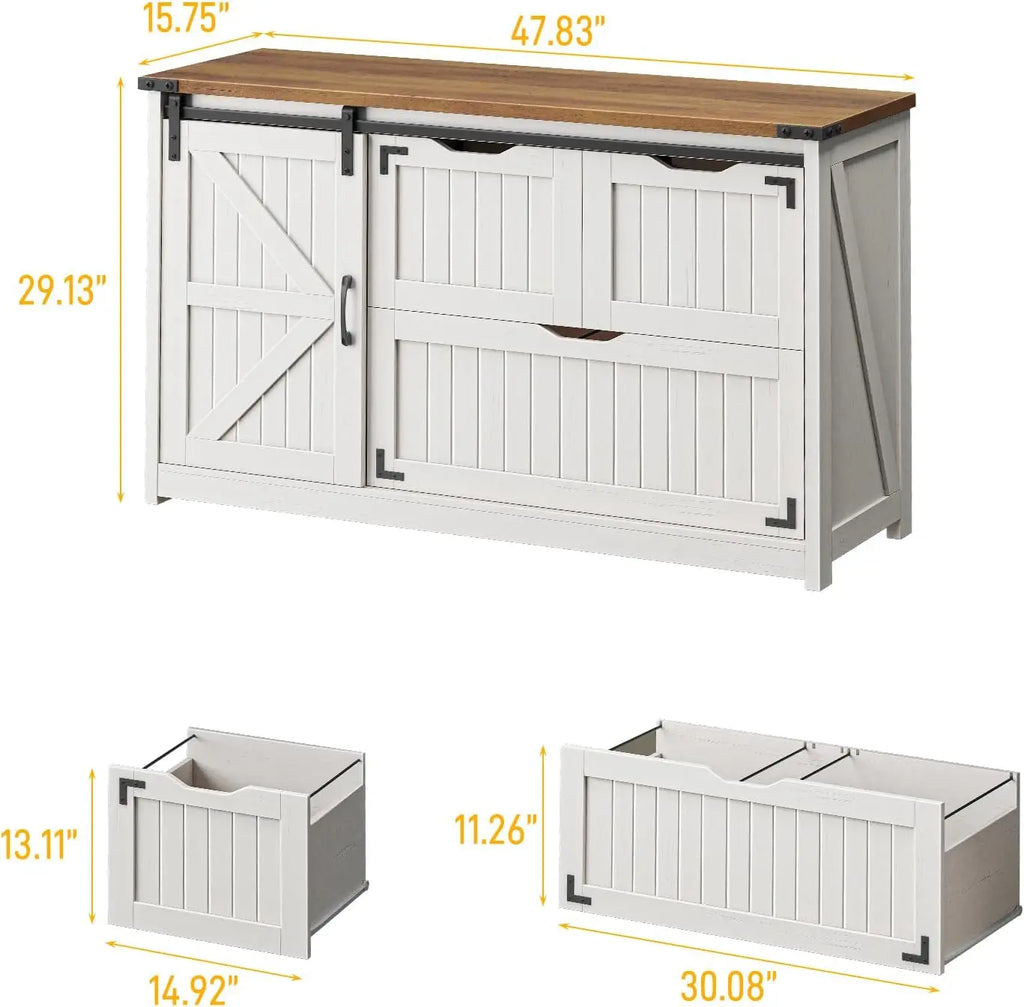 Off White Farmhouse Lateral Filing Cabinet with Sliding Door