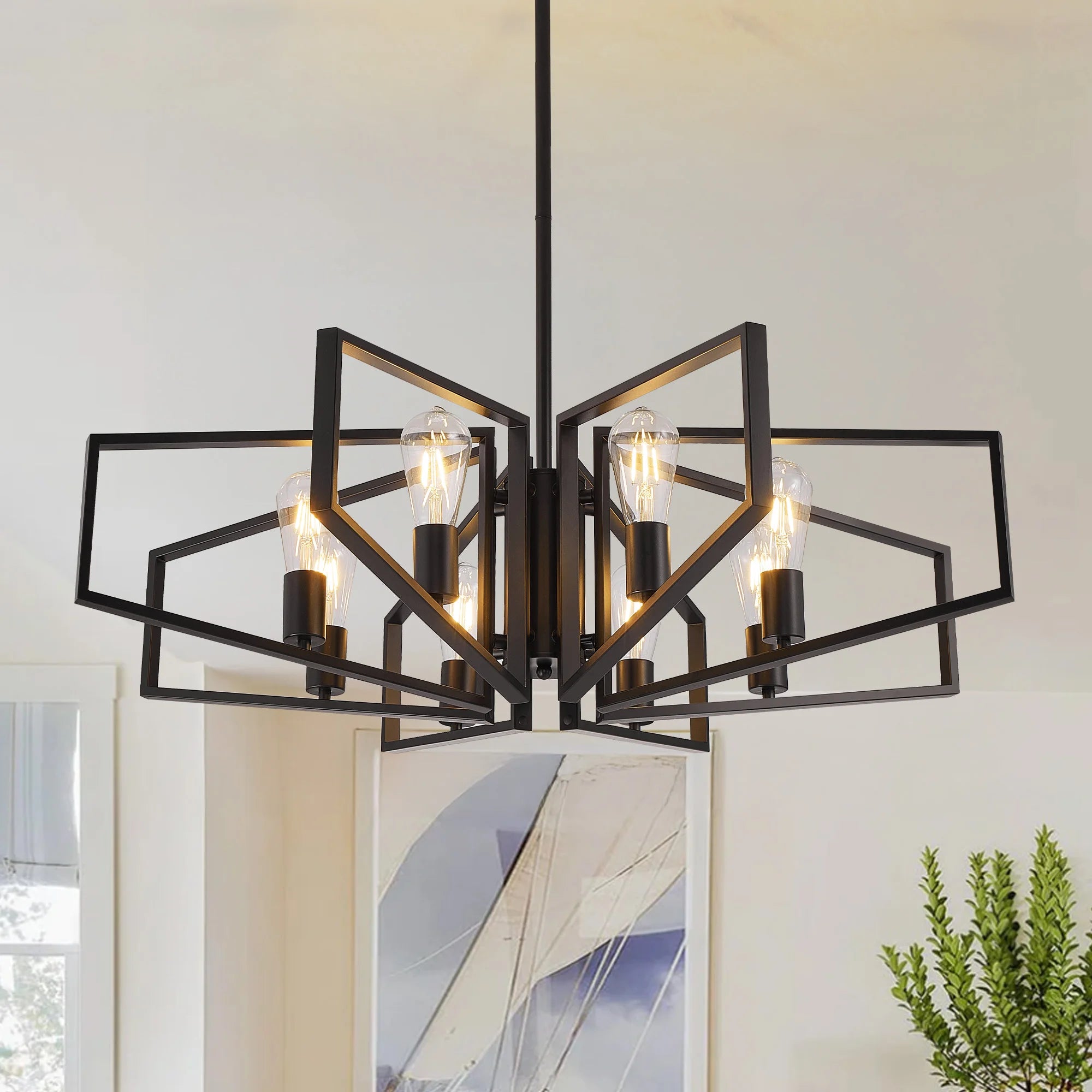 Modern 8-Light Geometric Chandelier with Adjustable Height