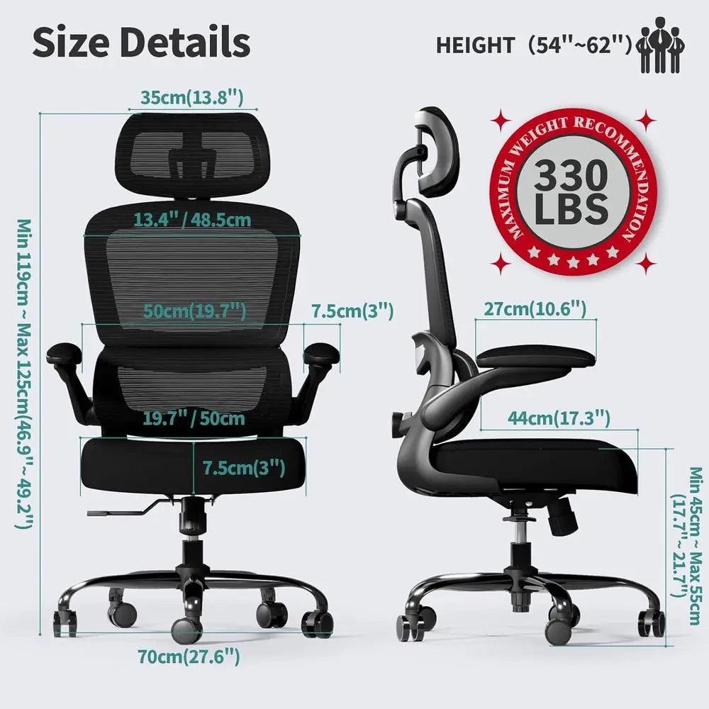 Ergonomic Mesh Desk Chair - Black, 330 lbs Capacity