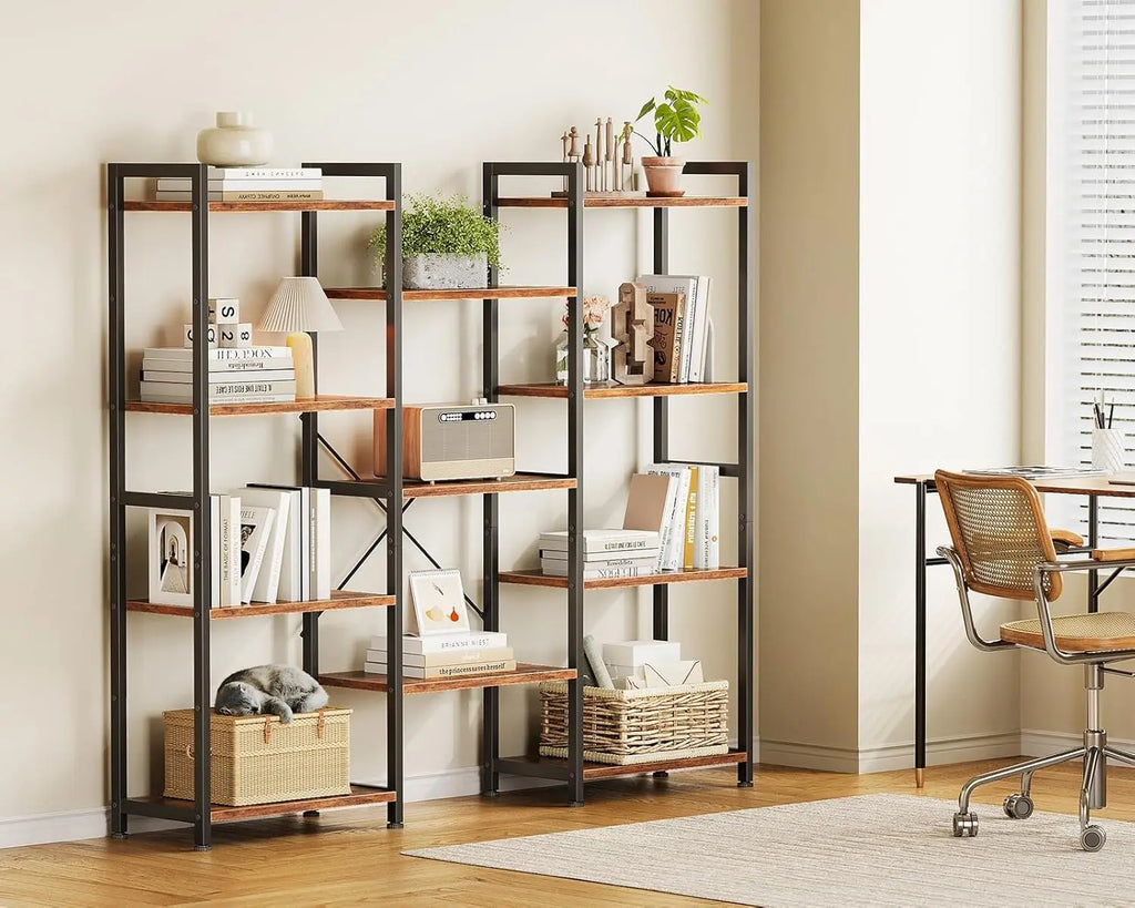 Triple 4 Tier Bookshelf - Modern Industrial Bookcase