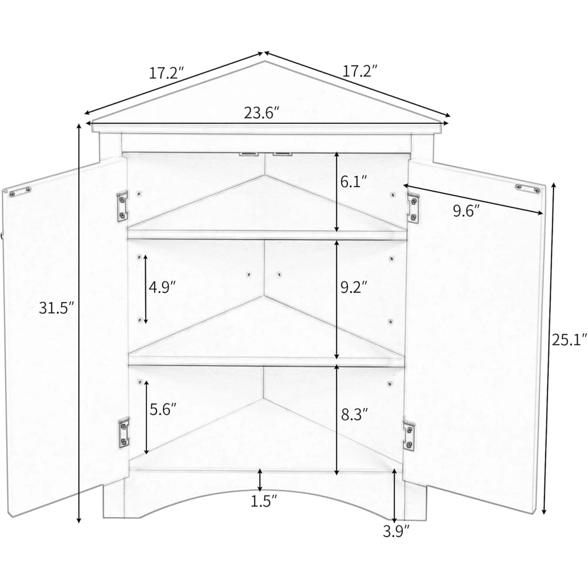 White Corner Storage Cabinet with Adjustable Shelves