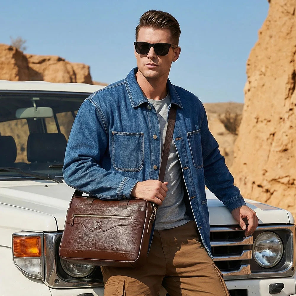 Bullcaptain Genuine Leather 14-Inch Laptop Briefcase - product view 7