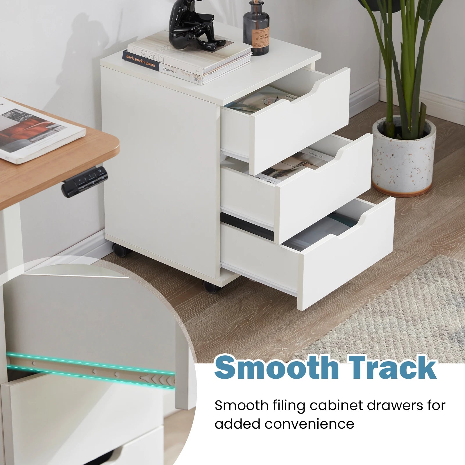 Farini 3-Drawer Under Desk File Cabinet with Lockable Casters