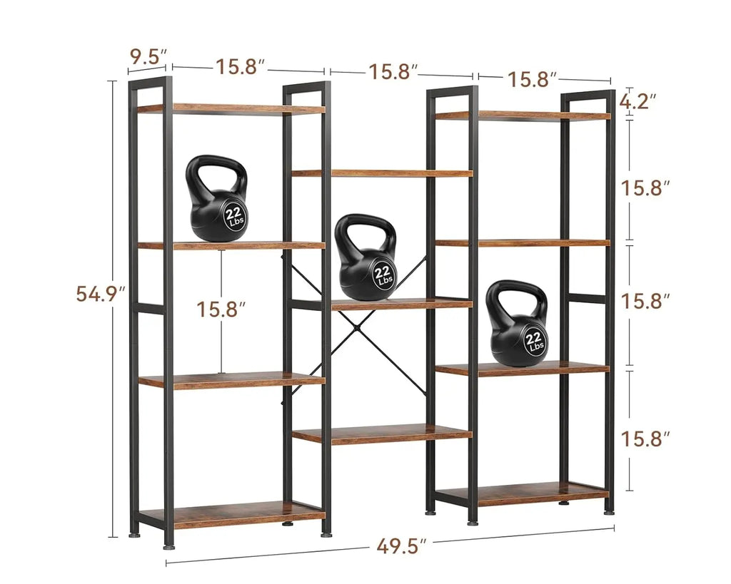 Triple 4 Tier Bookshelf - Modern Industrial Bookcase