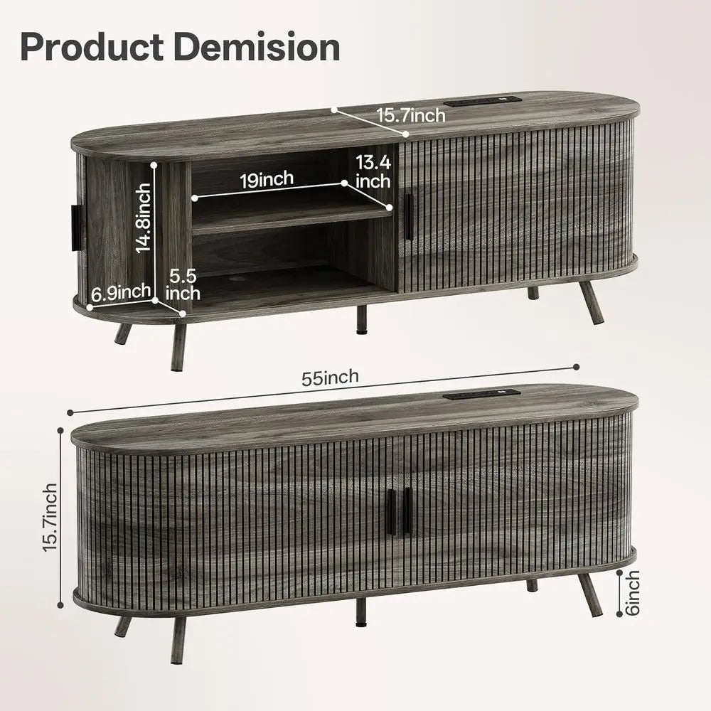 55-Inch Modern TV Stand with Power Outlet & Storage