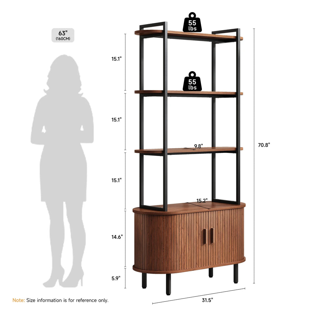 71" Tall Modern Bookshelf with Storage Cabinet