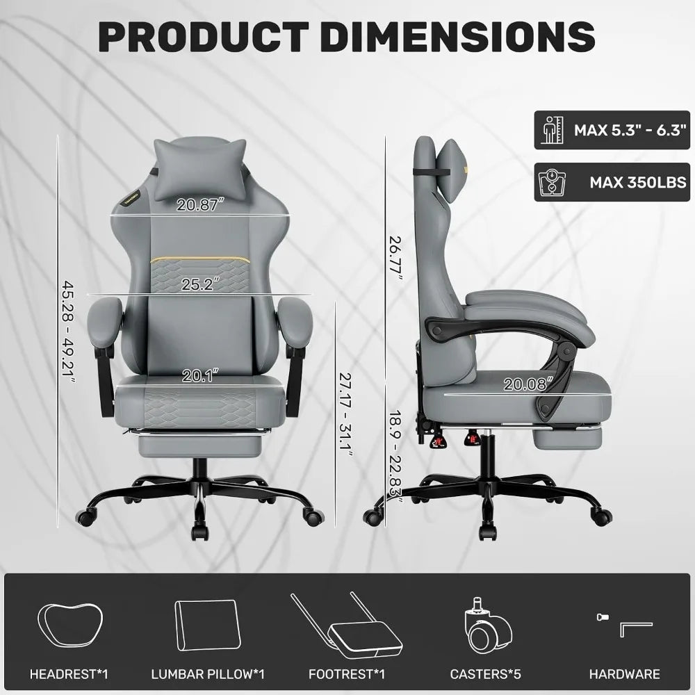 Ergonomic PU Gaming Chair with Footrest & Lumbar Support
