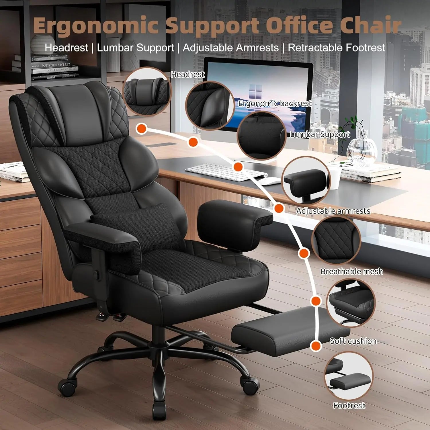 Ergonomic High Back Chair with Adjustable Features