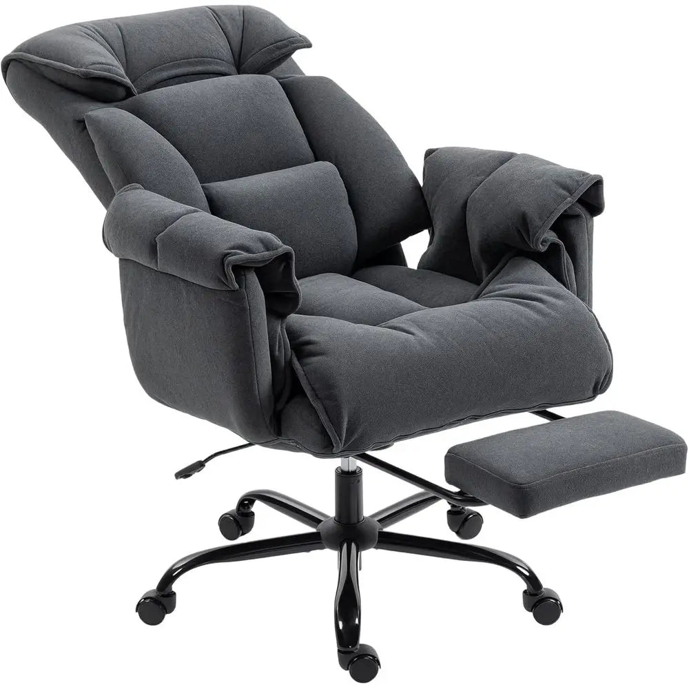 Ergonomic Reclining Office Chair with Footrest - Grey