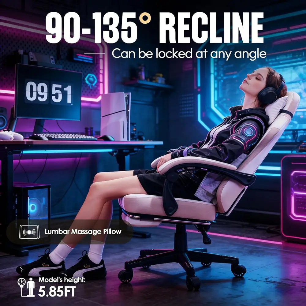 Ergonomic Gaming Chair with Lumbar Support & Footrest