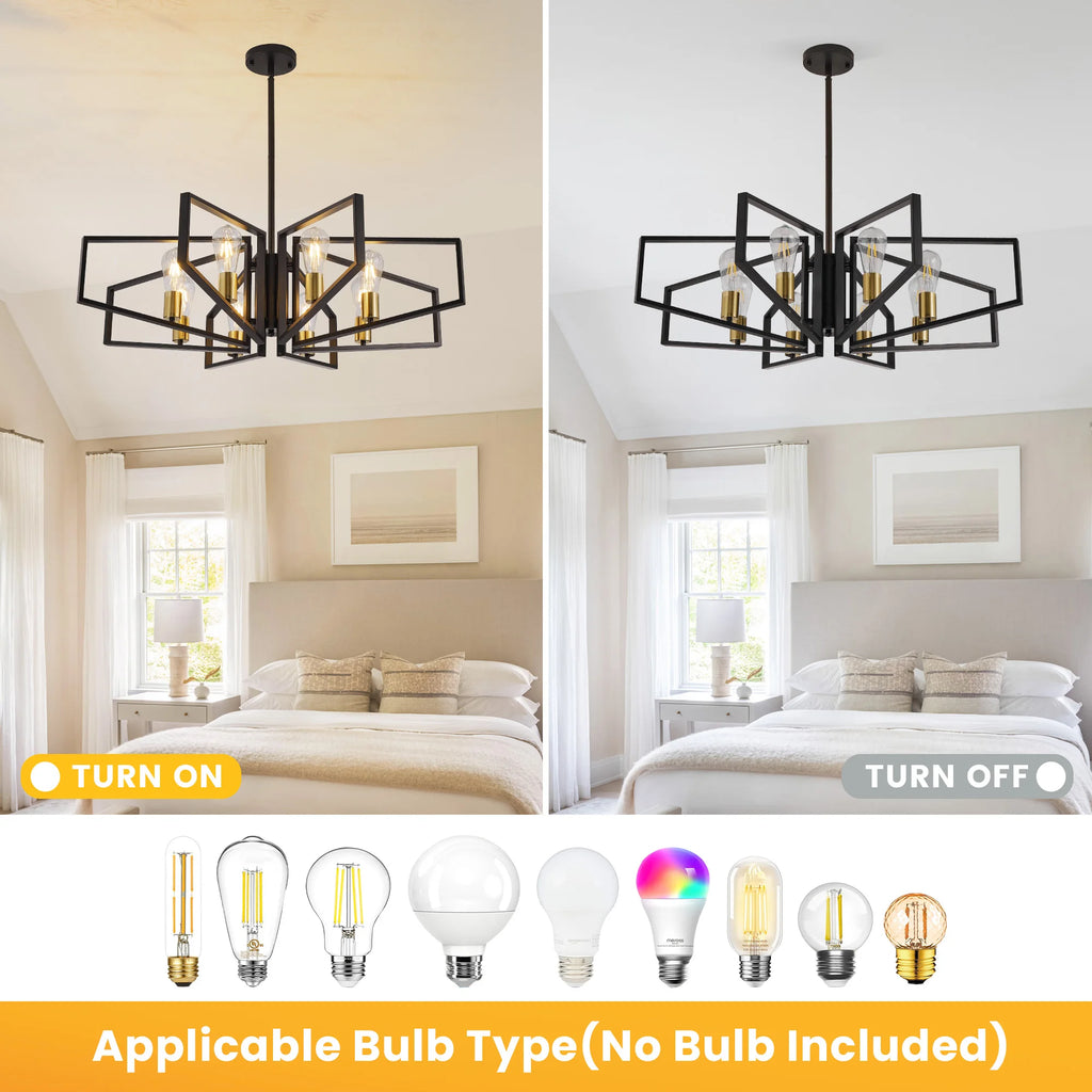 Modern 8-Light Geometric Chandelier with Adjustable Height